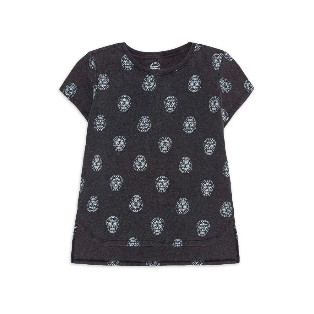 Little Girl’s Size Small 6-6X Short Sleeved Sugar Skull T-Shirt Distressed Black
